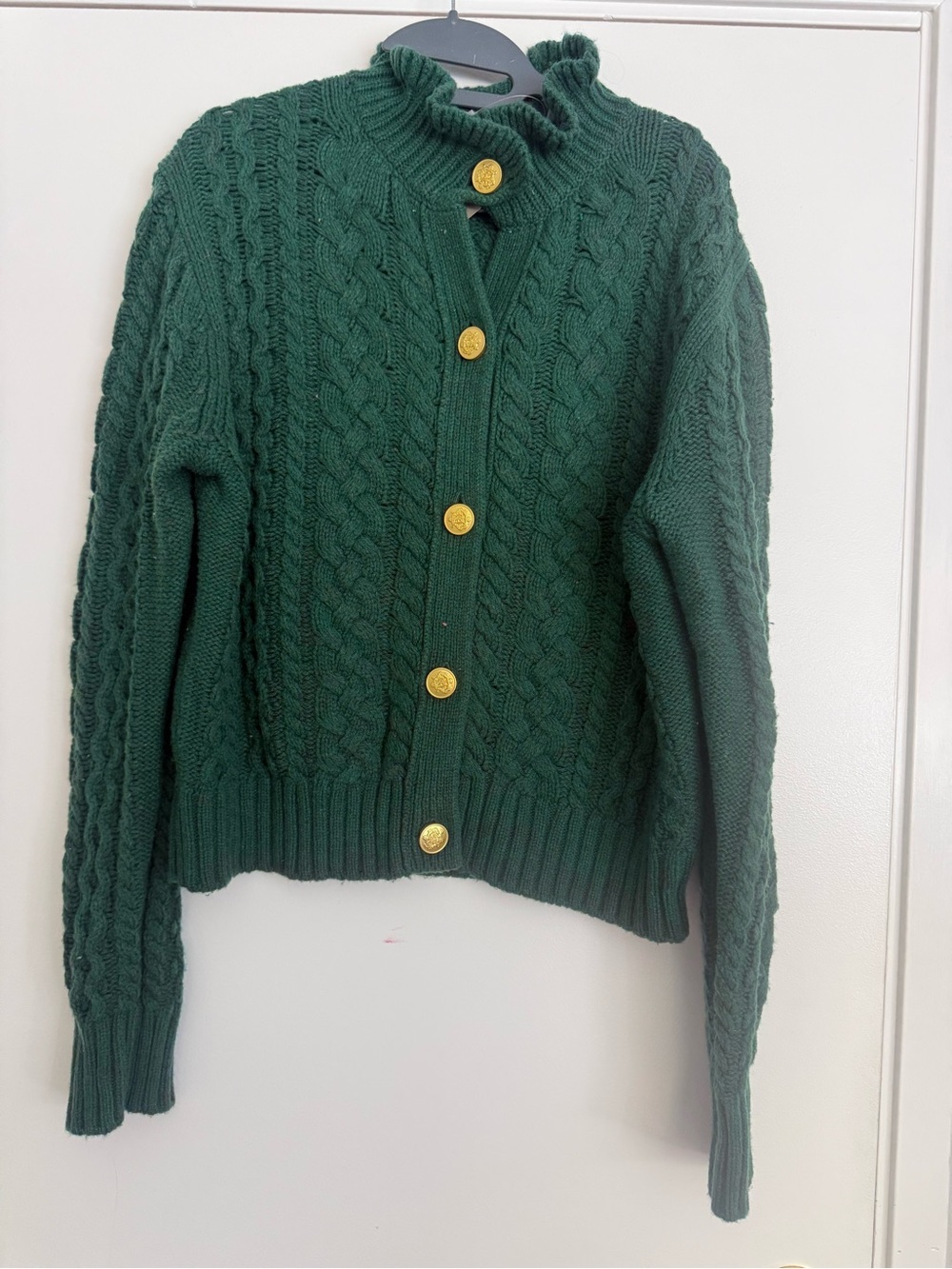 J. Crew Dark Green Cable Knit Cardigan with Gold Buttons